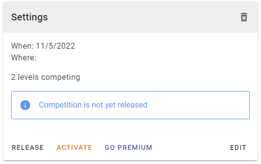 Competition settings card